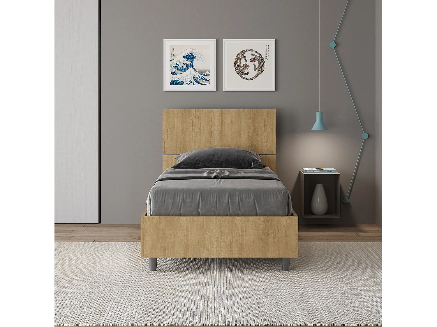 Letto contenitore 80x200 testata dritta quercia Demas