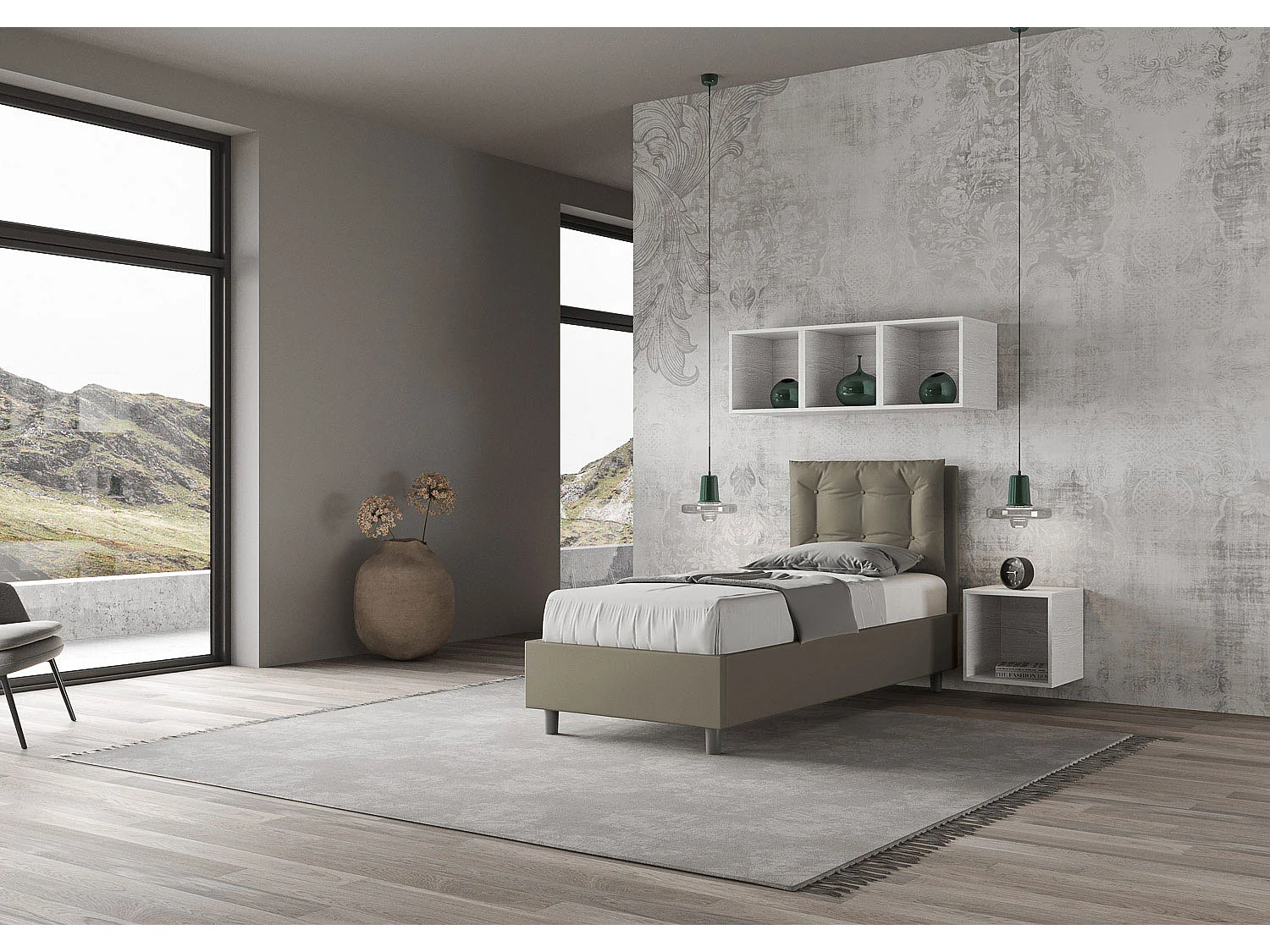 Cama contenedor tapizada símil piel capuchino Annalisa 80x210