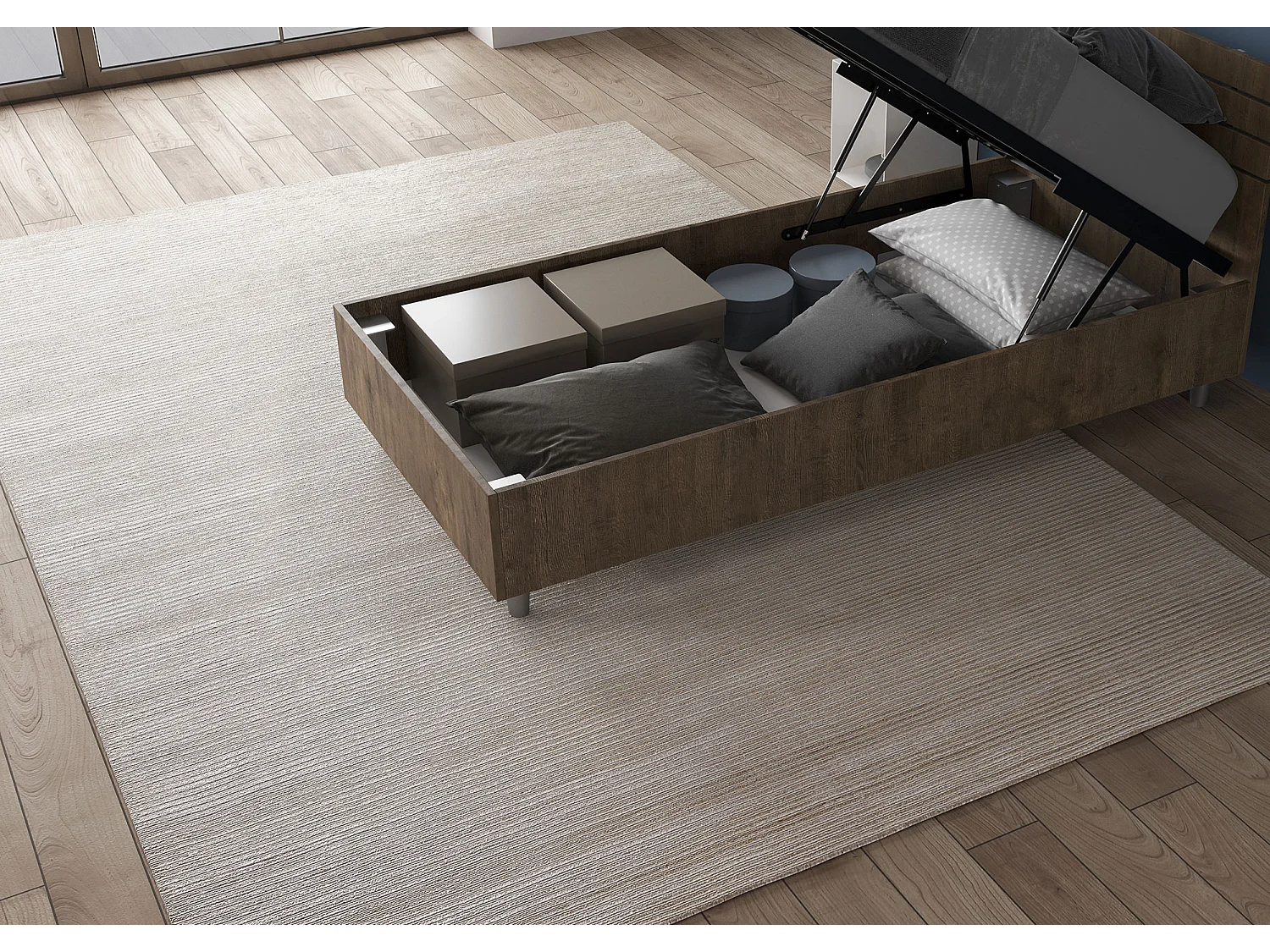 Cama contenedor 80x190 cabecero recto lamas Ankel nogal