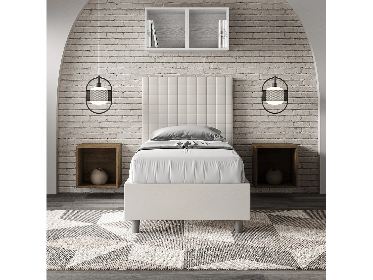 Lit coffre rembourré simili cuir blanc Sunny 80x200