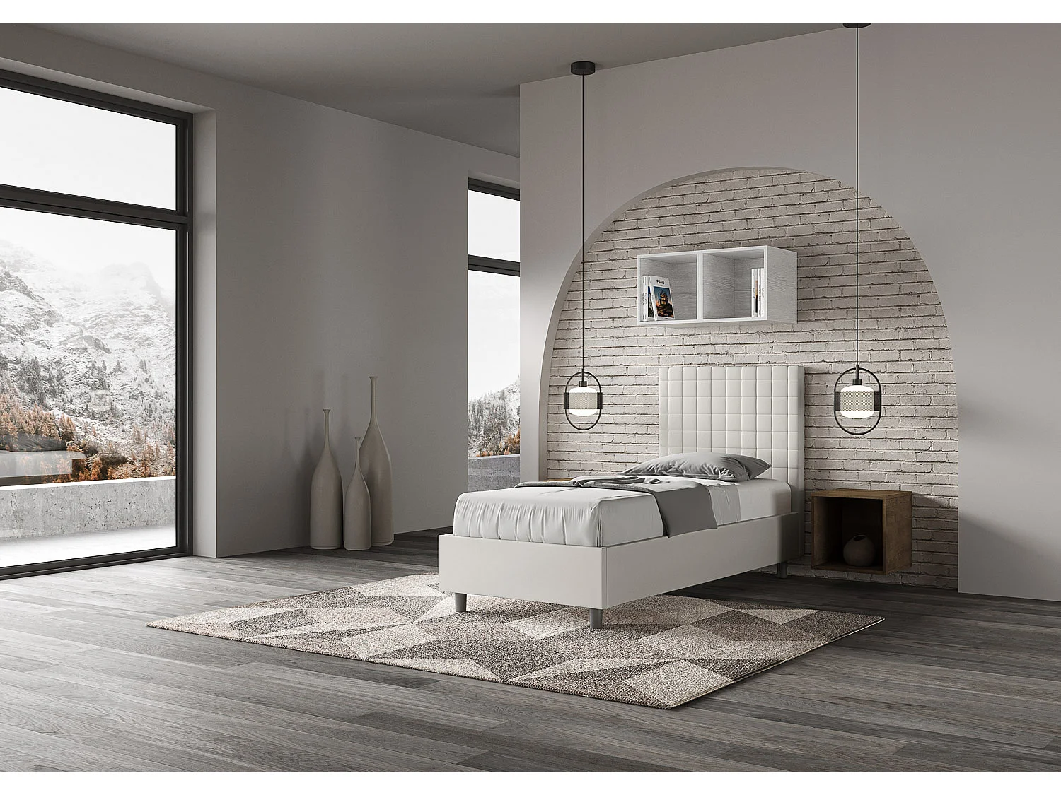 Letto contenitore imbottito 80x200 similpelle bianco Sunny