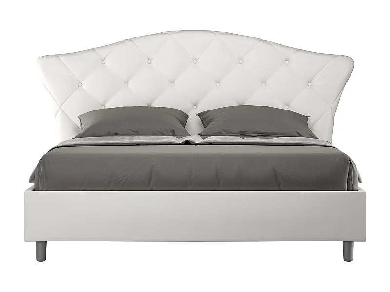 Cama contenedor doble elevable tapizada símil piel blanca Langre 160x200