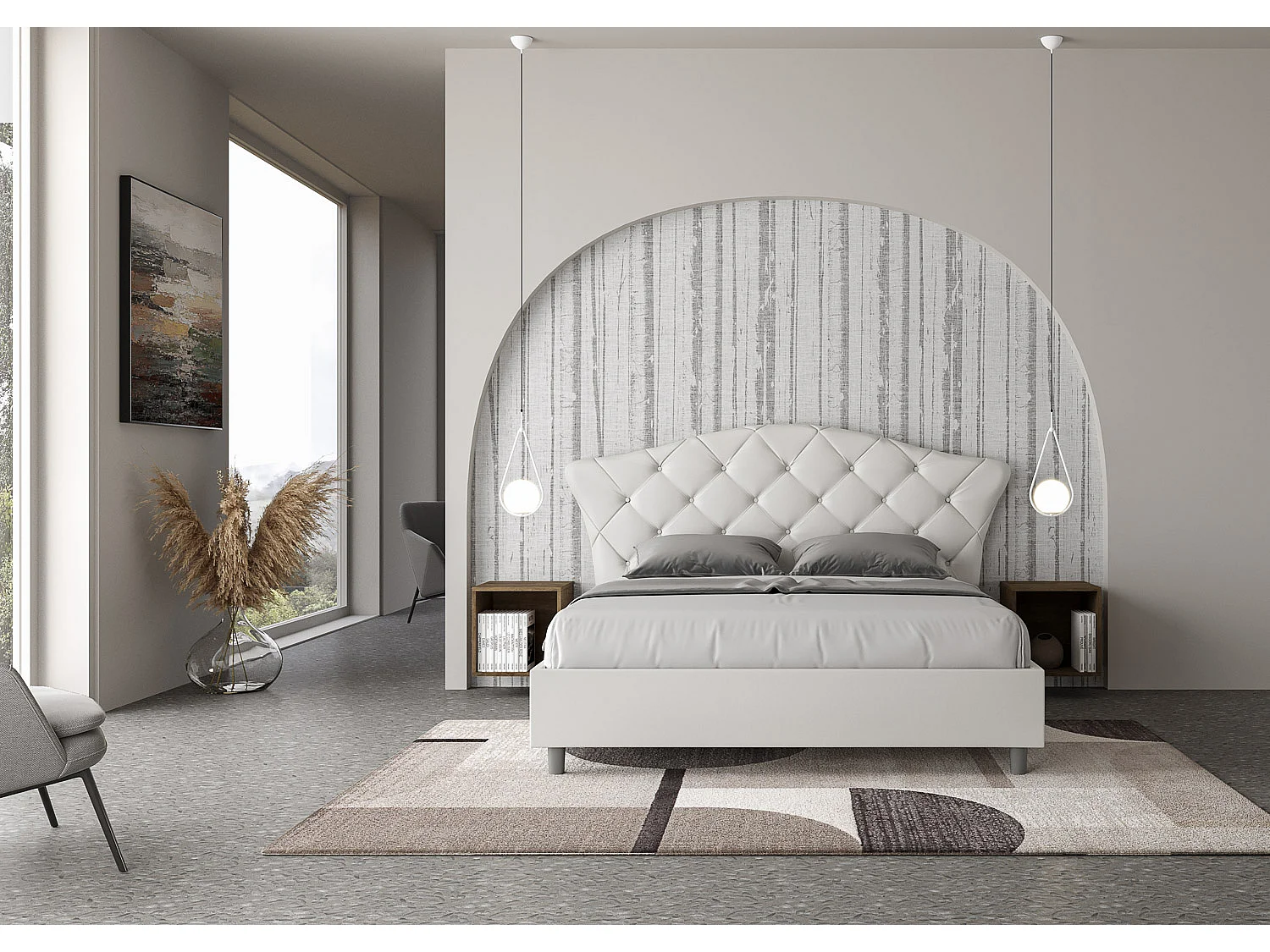 Letto contenitore doppia alzata imbottito 160x200 similpelle bianco Langre