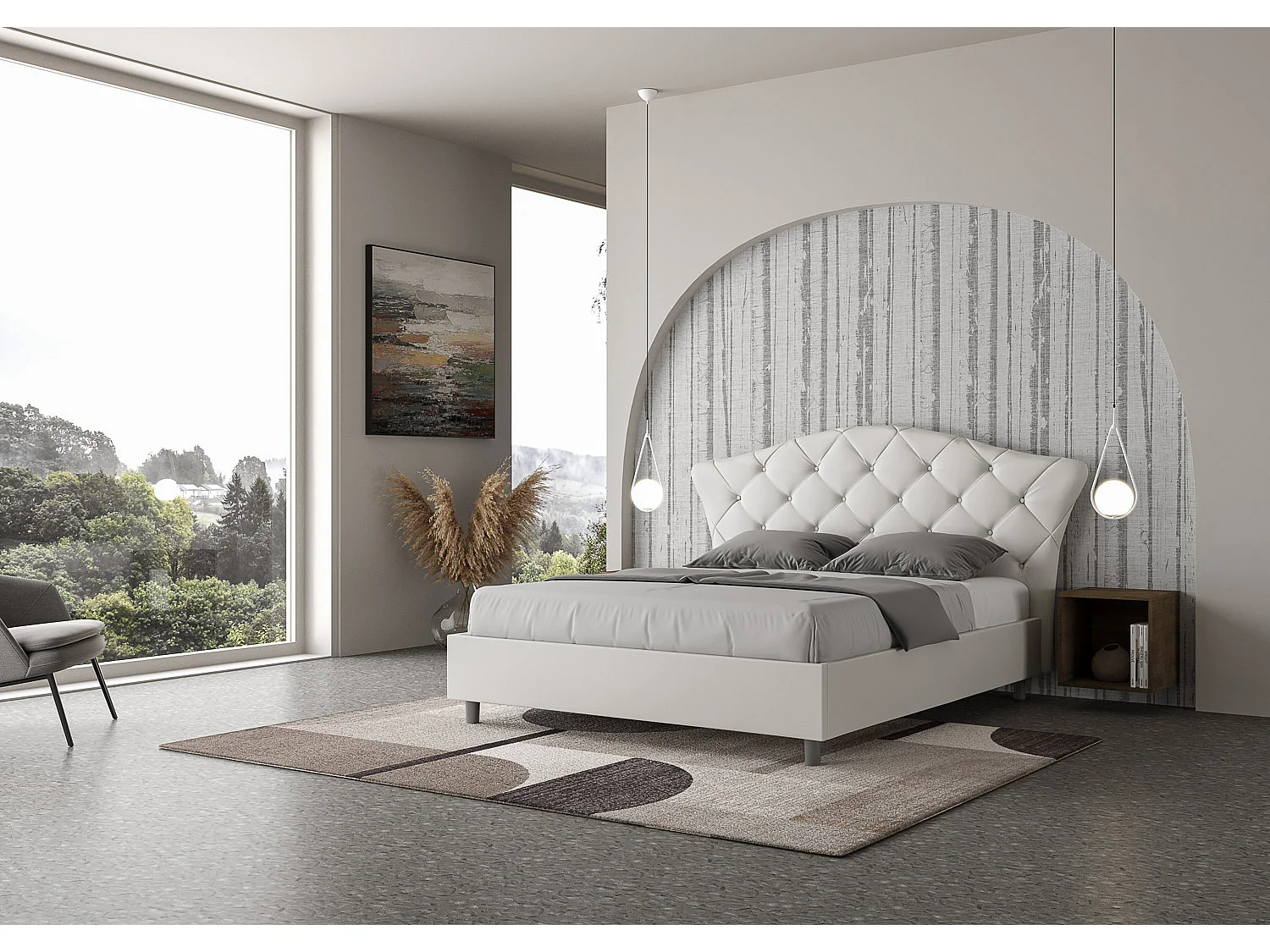 Letto contenitore doppia alzata imbottito 160x200 similpelle bianco Langre