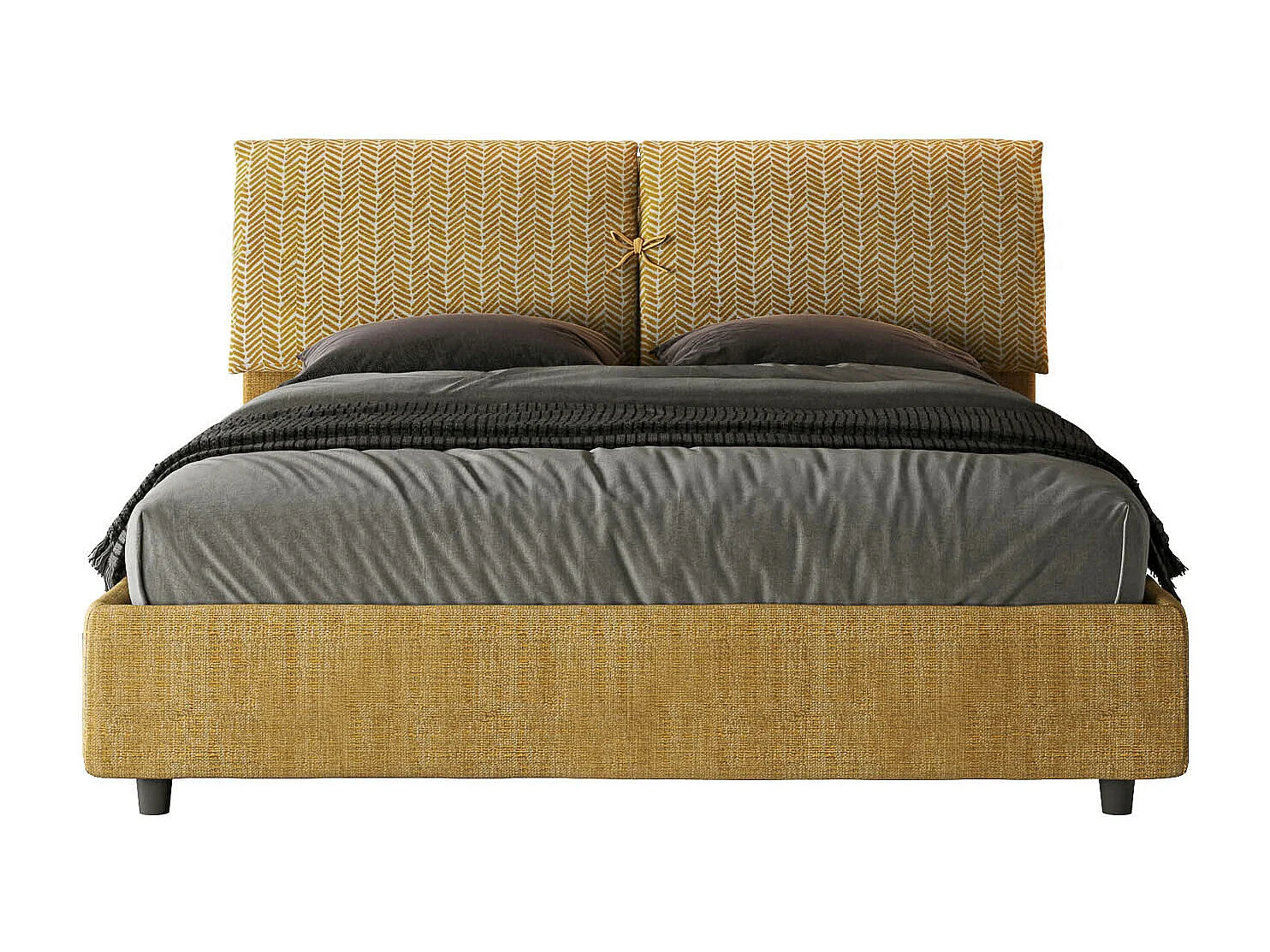 Cama contenedor doble tapizada 160x190 Aragona 3 tela Mados amarillo