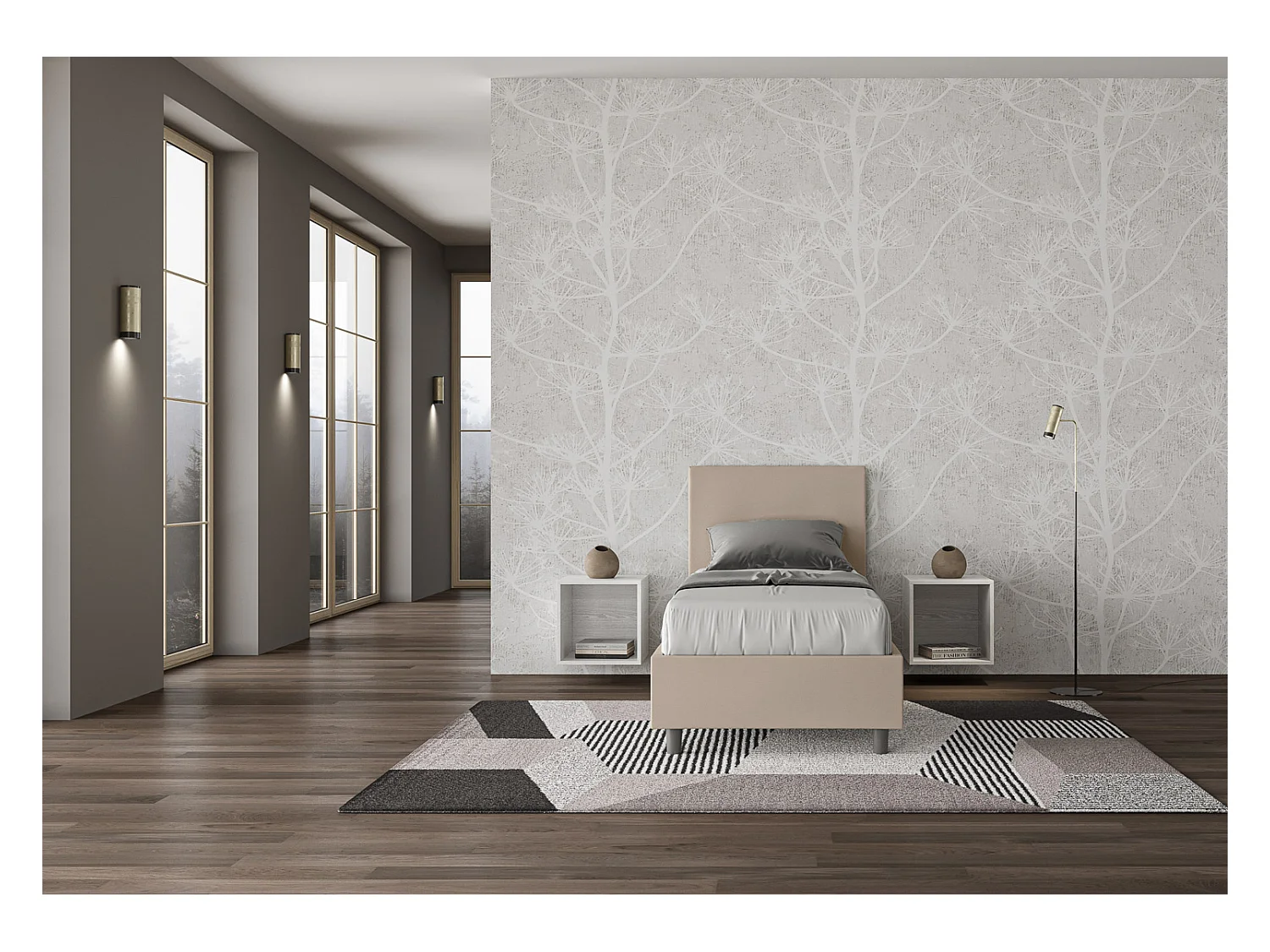 Cama contenedor tapizada símil piel gris tórtola Adele 80x200