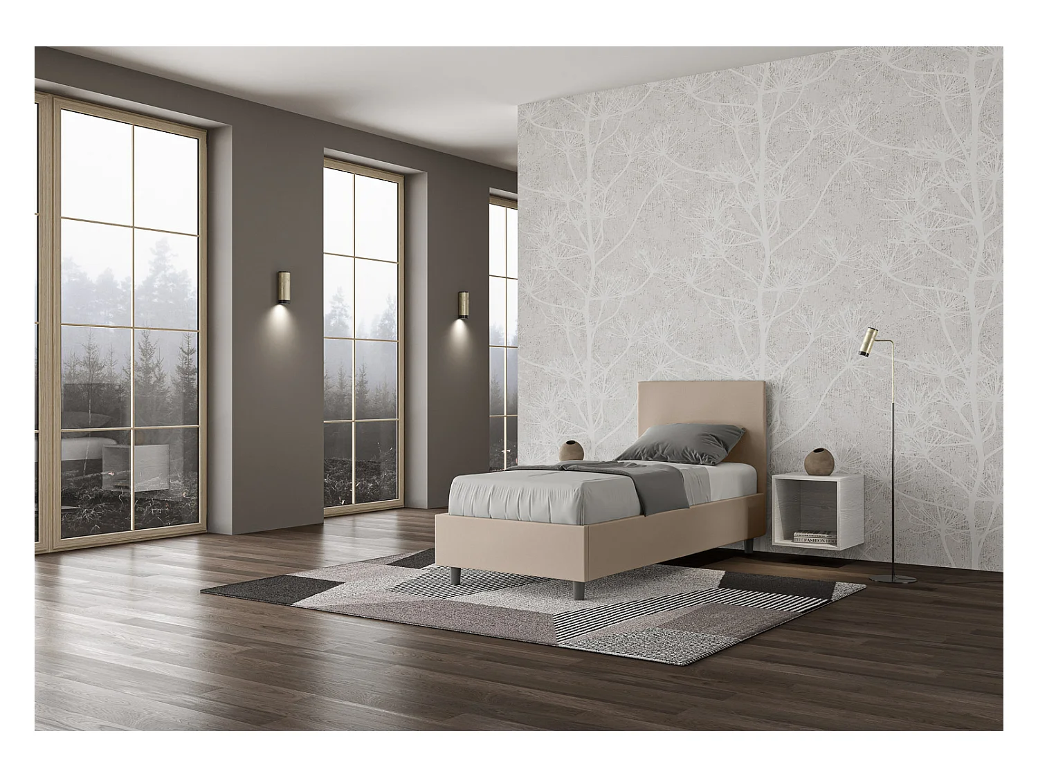 Cama contenedor tapizada símil piel gris tórtola Adele 80x200