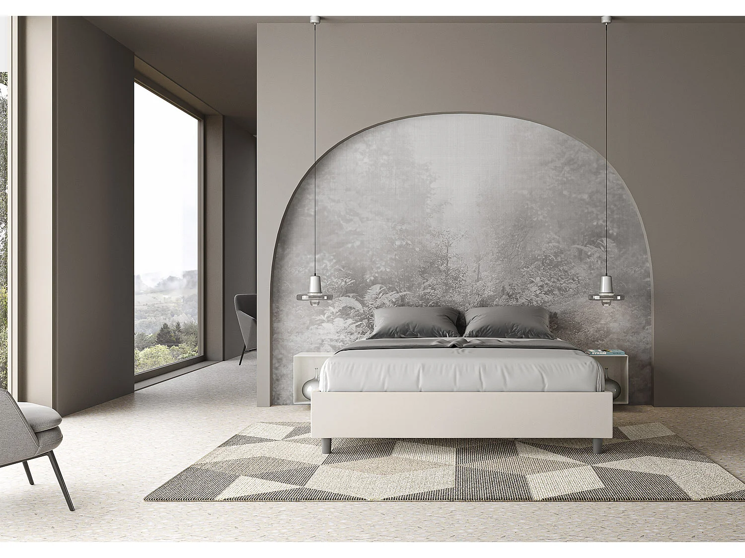 Letto contenitore doppia alzata imbottito 160x190 similpelle bianco Azelia