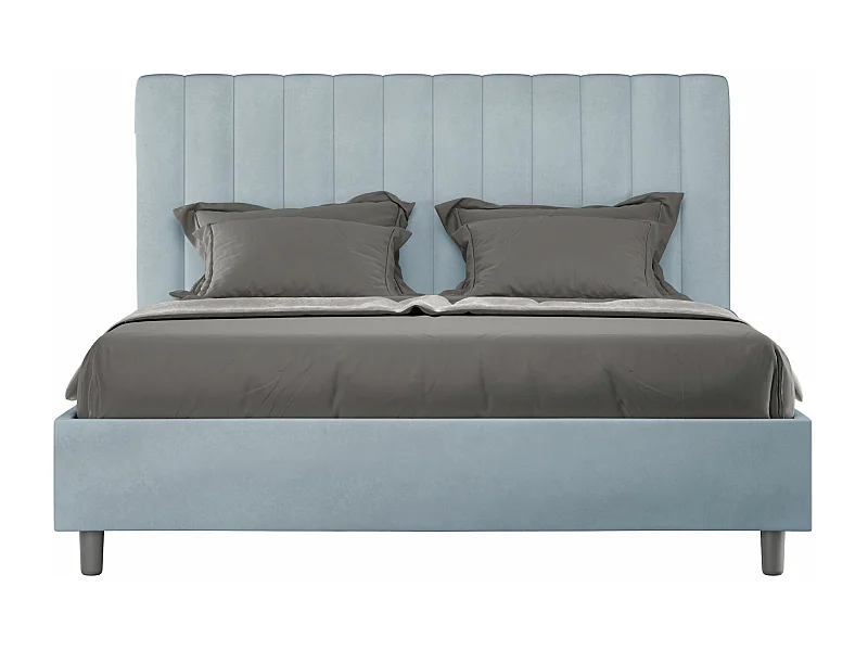 Cama contenedor doble tapizada 160x190 microfibra azul claro Agueda