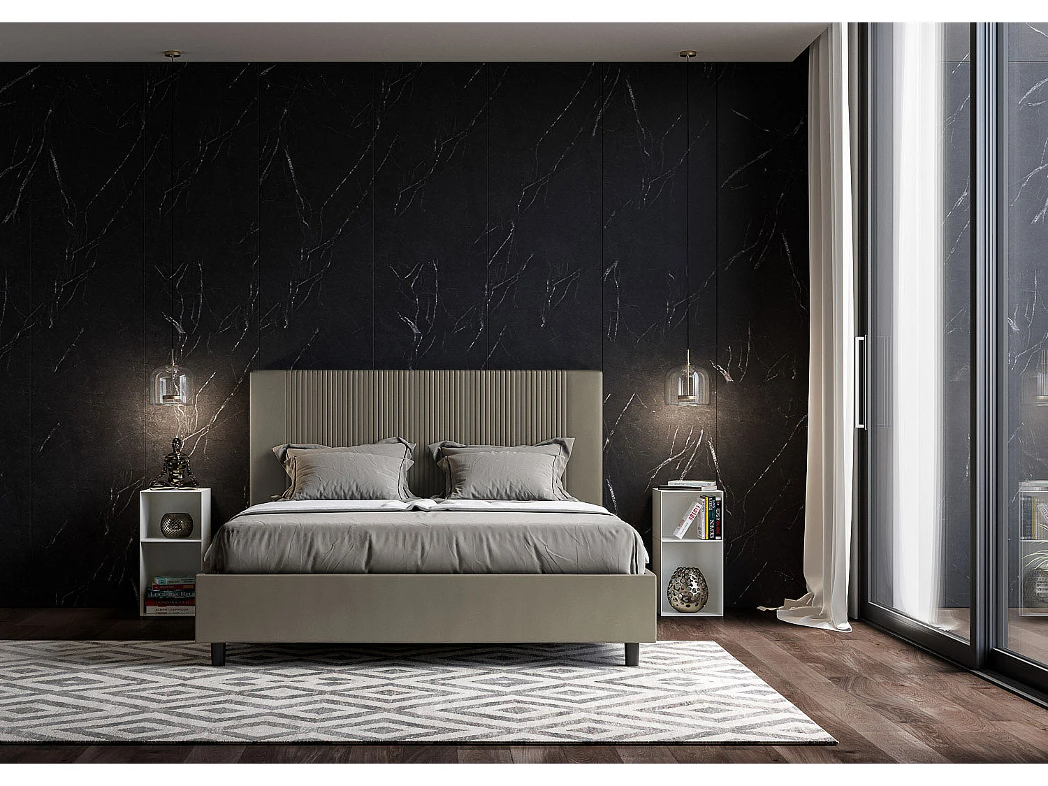 Cama contenedor doble tapizada 160x210 Goya símil piel capuchino