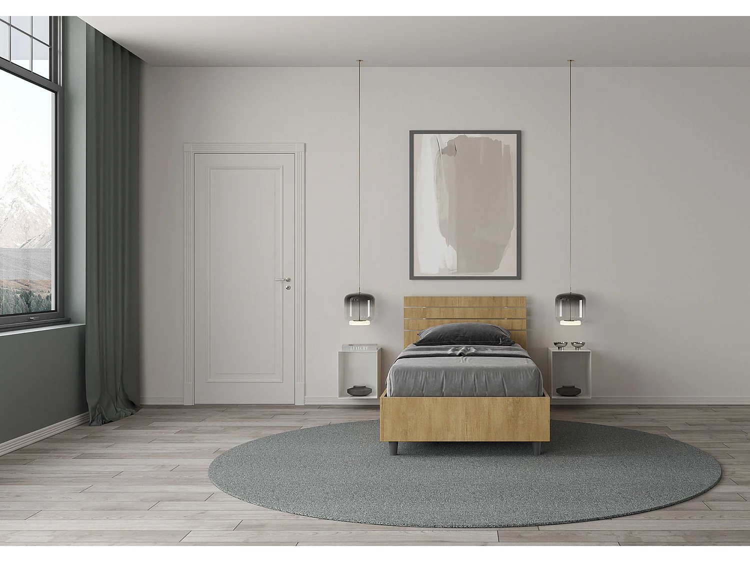 Opbergbed 80x190 met schuin hoofdeinde met Ankel eiken lattenbodem