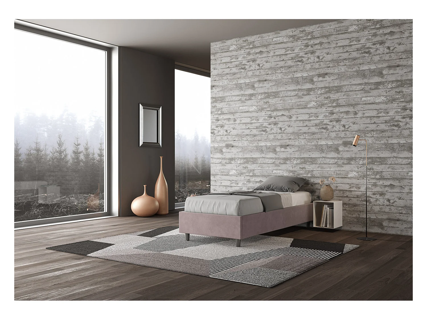 Lit sommier conteneur capitonné microfibre Azelia glycine 90x210