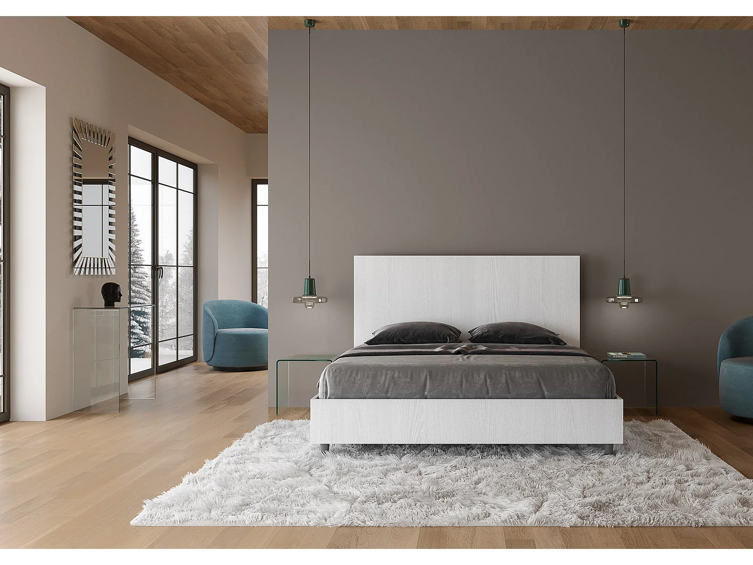 Doppelbett mit Stauraum, Doppellift, 160x200 cm, Esche weiß, New Egos