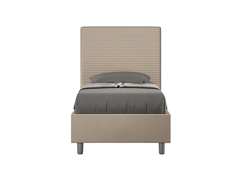 Lit coffre capitonné simili cuir gris tourterelle Focus 80x200