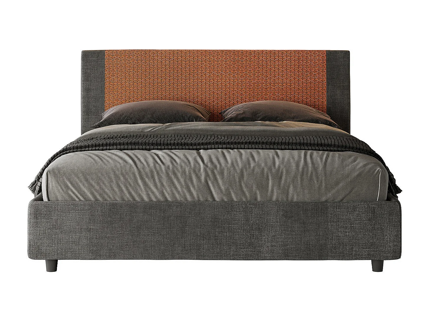 Cama contenedor doble tapizada 160x200 Labirinto 04 tela naranja Rosal