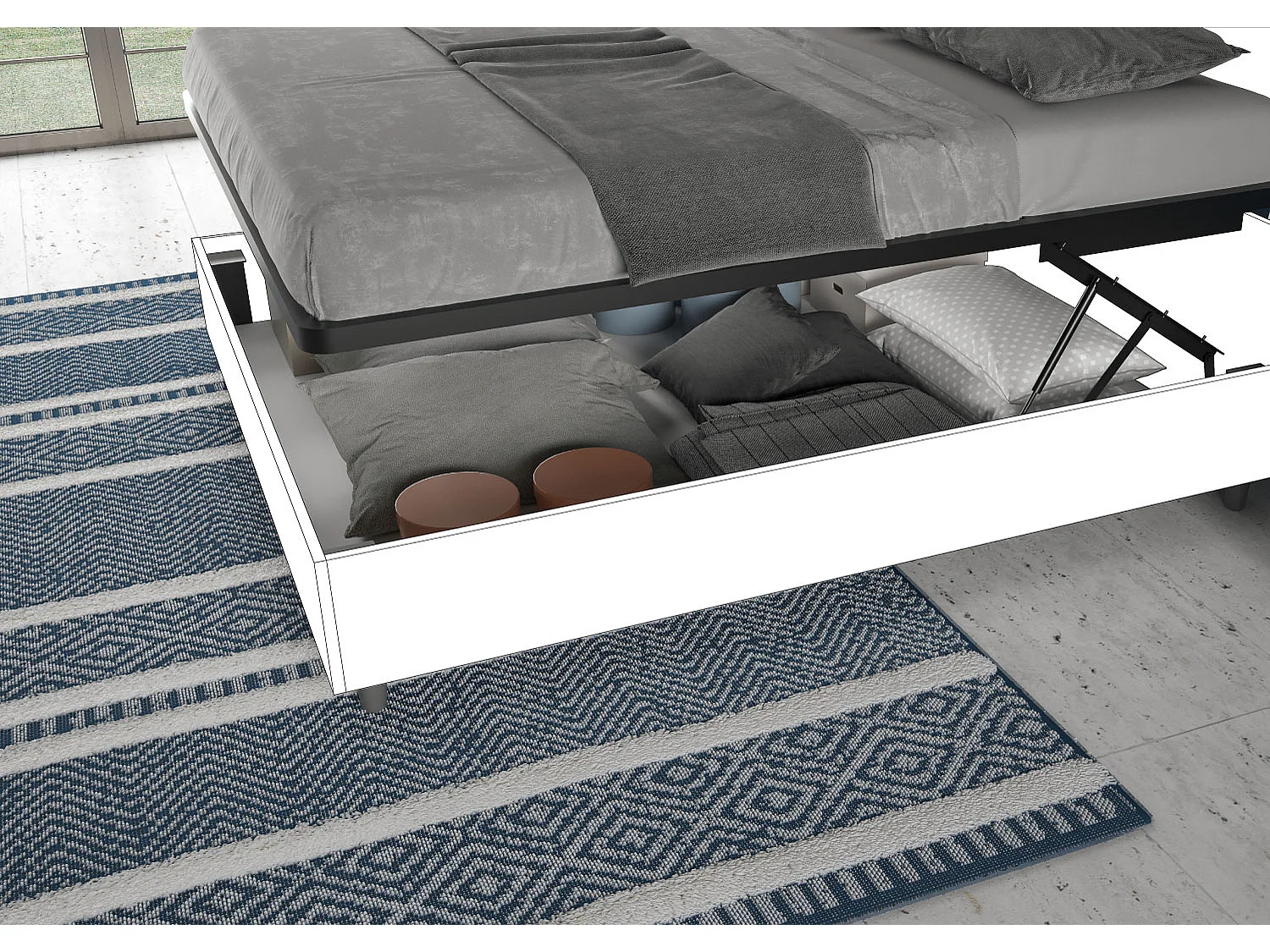 Letto matrimoniale contenitore doppia alzata 160x190 bianco frassino New Egos