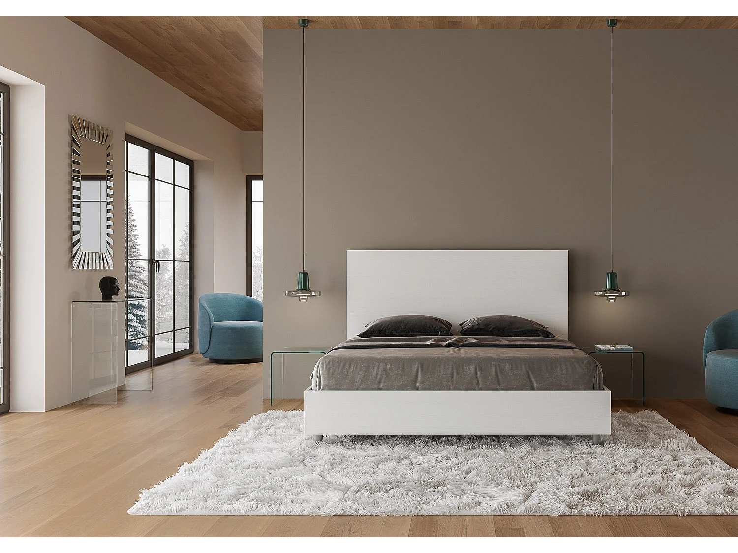 Letto matrimoniale contenitore doppia alzata 160x190 bianco frassino New Egos