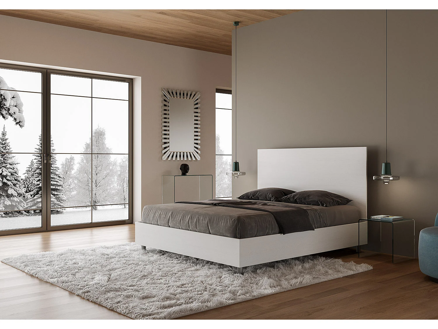 Letto matrimoniale contenitore doppia alzata 160x190 bianco frassino New Egos