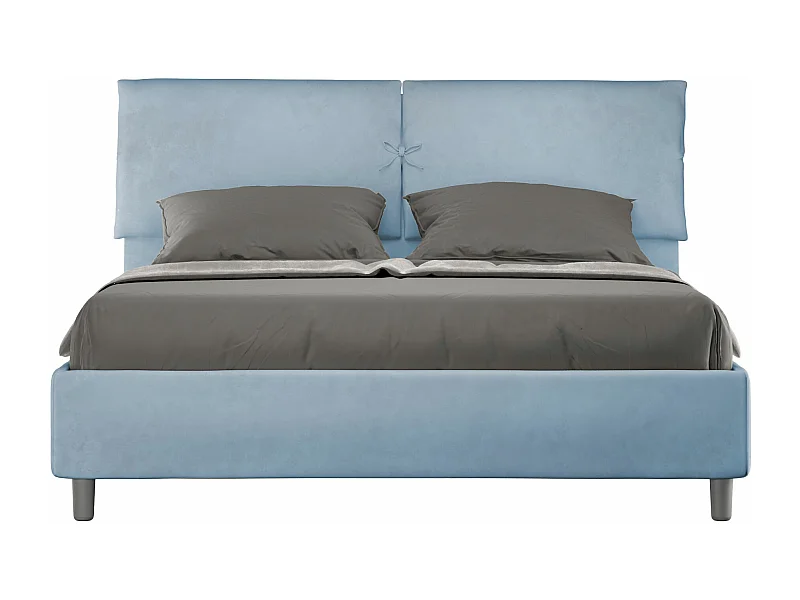 Cama contenedor doble acolchada 160x190 en microfibra Mados azul claro
