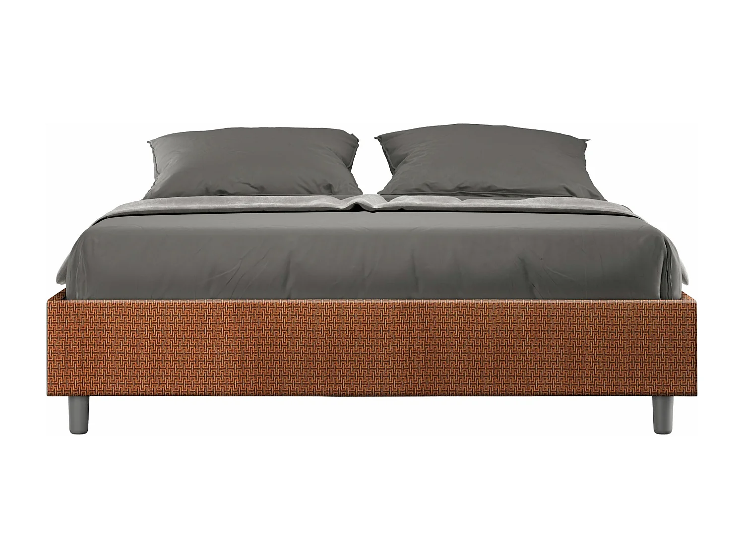 Letto contenitore doppia alzata imbottito 160x190 tessuto Labirinto 04 arancio Azelia