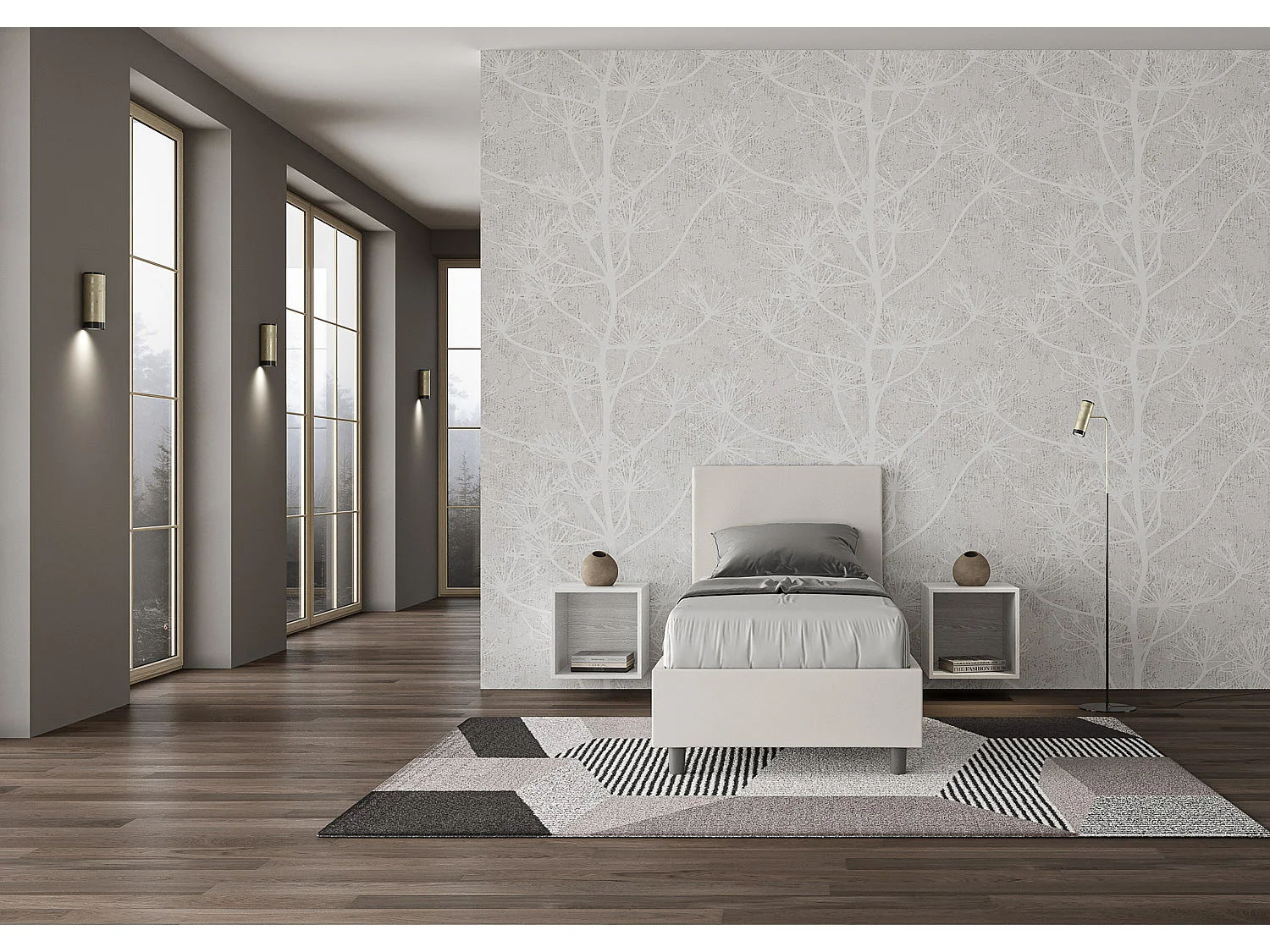 Letto contenitore imbottito 80x200 similpelle bianco Adele