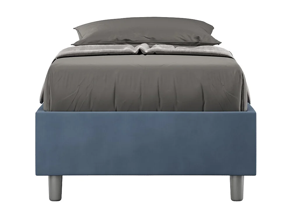 Letto Sommier contenitore imbottito 80x190 microfibra blu Azelia