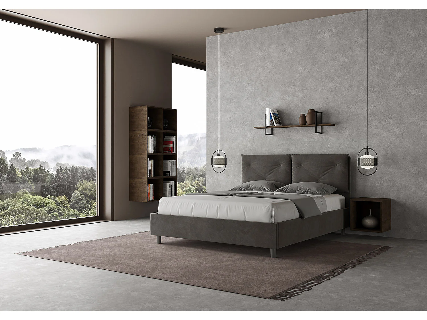 Lit coffre double capitonné 160x200 microfibre Appia gris