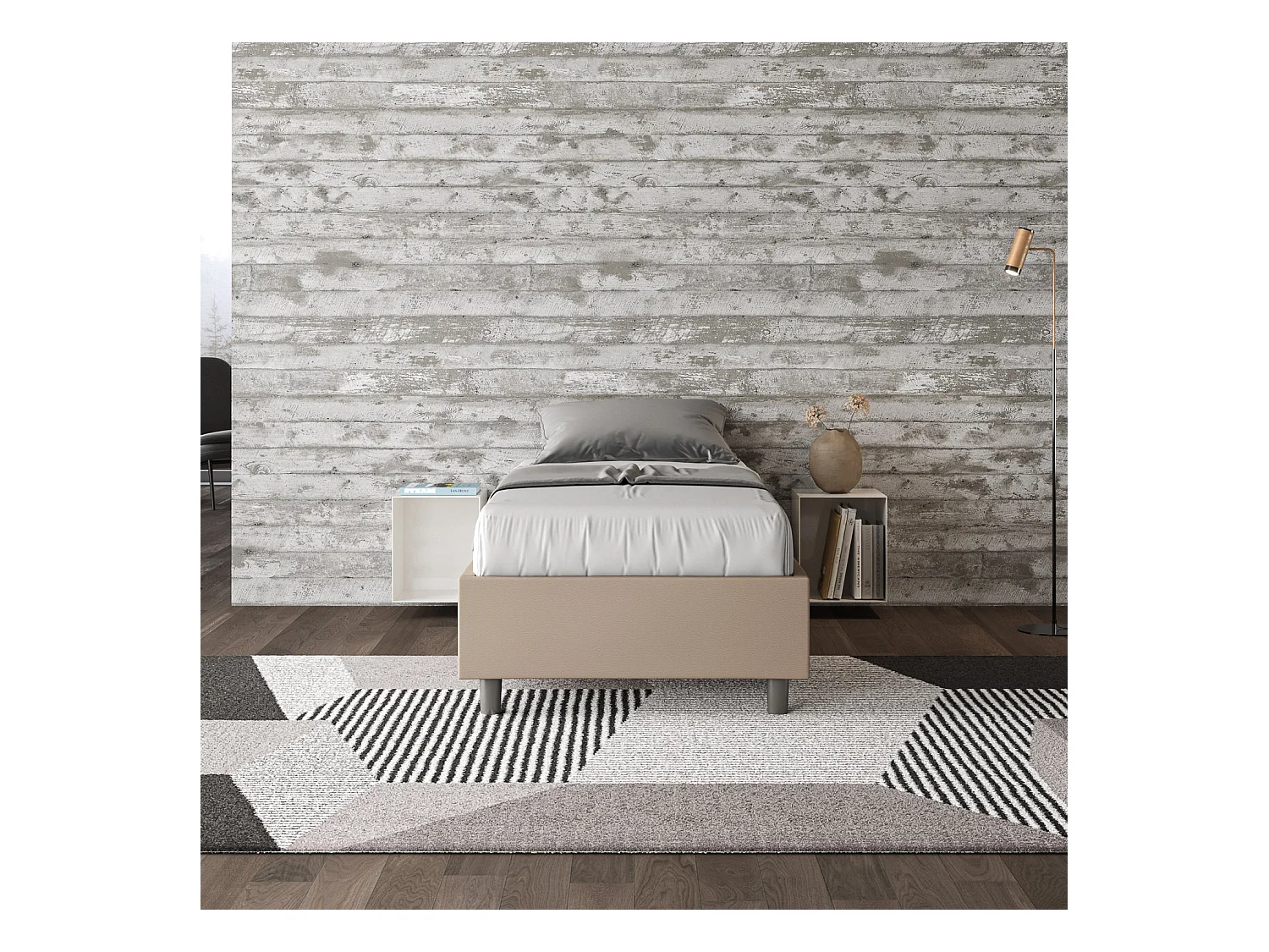 Cama contenedor sommier acolchado 80x200 Azelia símil piel gris tórtola