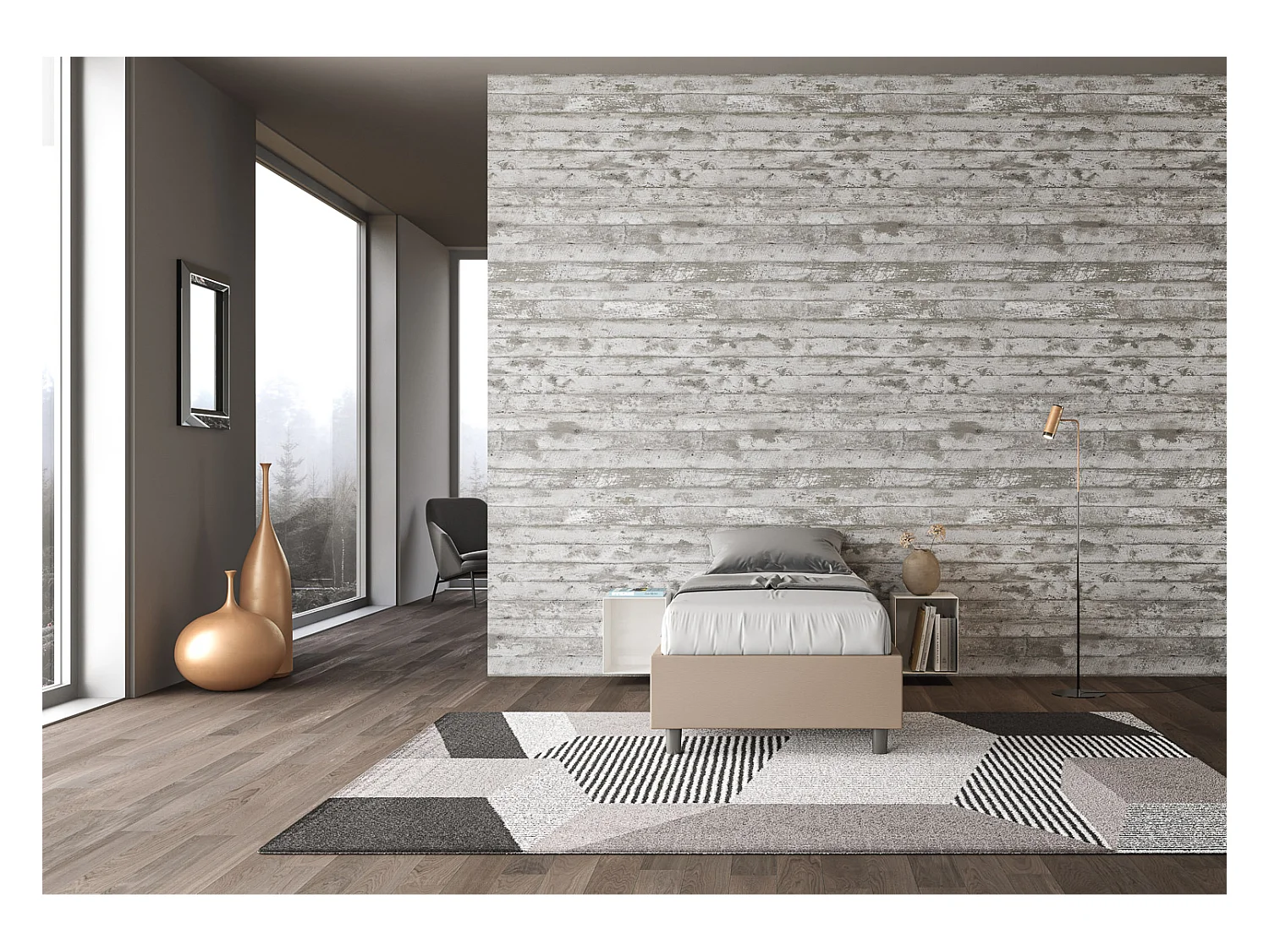 Cama contenedor sommier acolchado 80x200 Azelia símil piel gris tórtola