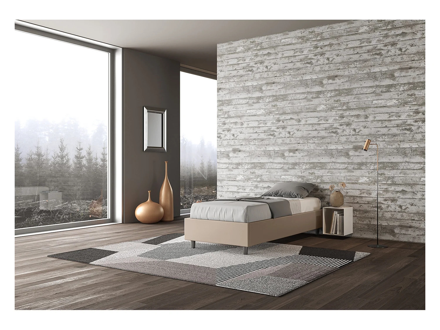 Cama contenedor sommier acolchado 80x200 Azelia símil piel gris tórtola