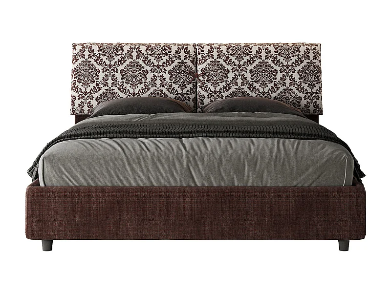 Lit coffre double capitonné 160x210 Agata 4 tissu bordeaux Mados