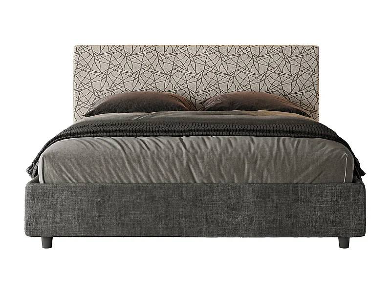 Letto contenitore doppia alzata imbottito 160x200 tessuto Era 02 grigio Arla