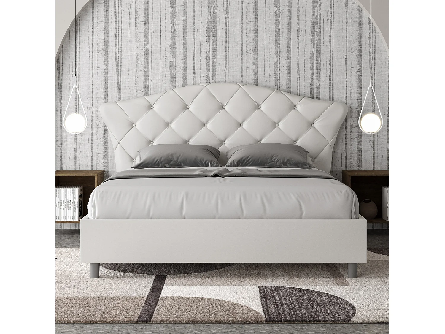 Letto contenitore doppia alzata imbottito 160x210 similpelle bianco Langre