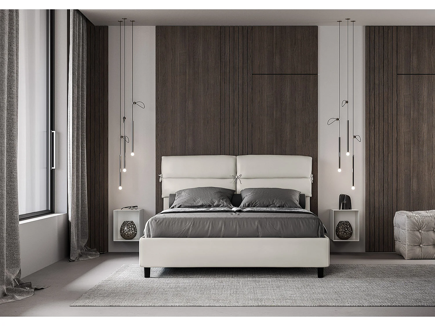 Letto contenitore doppia alzata imbottito 160x210 similpelle bianco Nandy