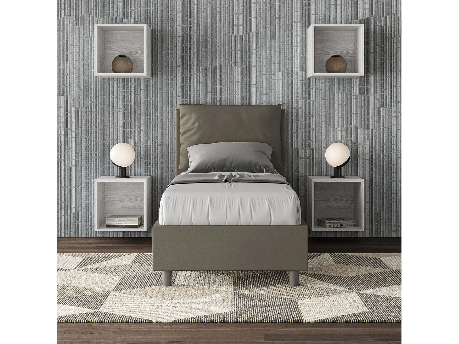 Letto contenitore imbottito 80x200 similpelle cappuccino Antea