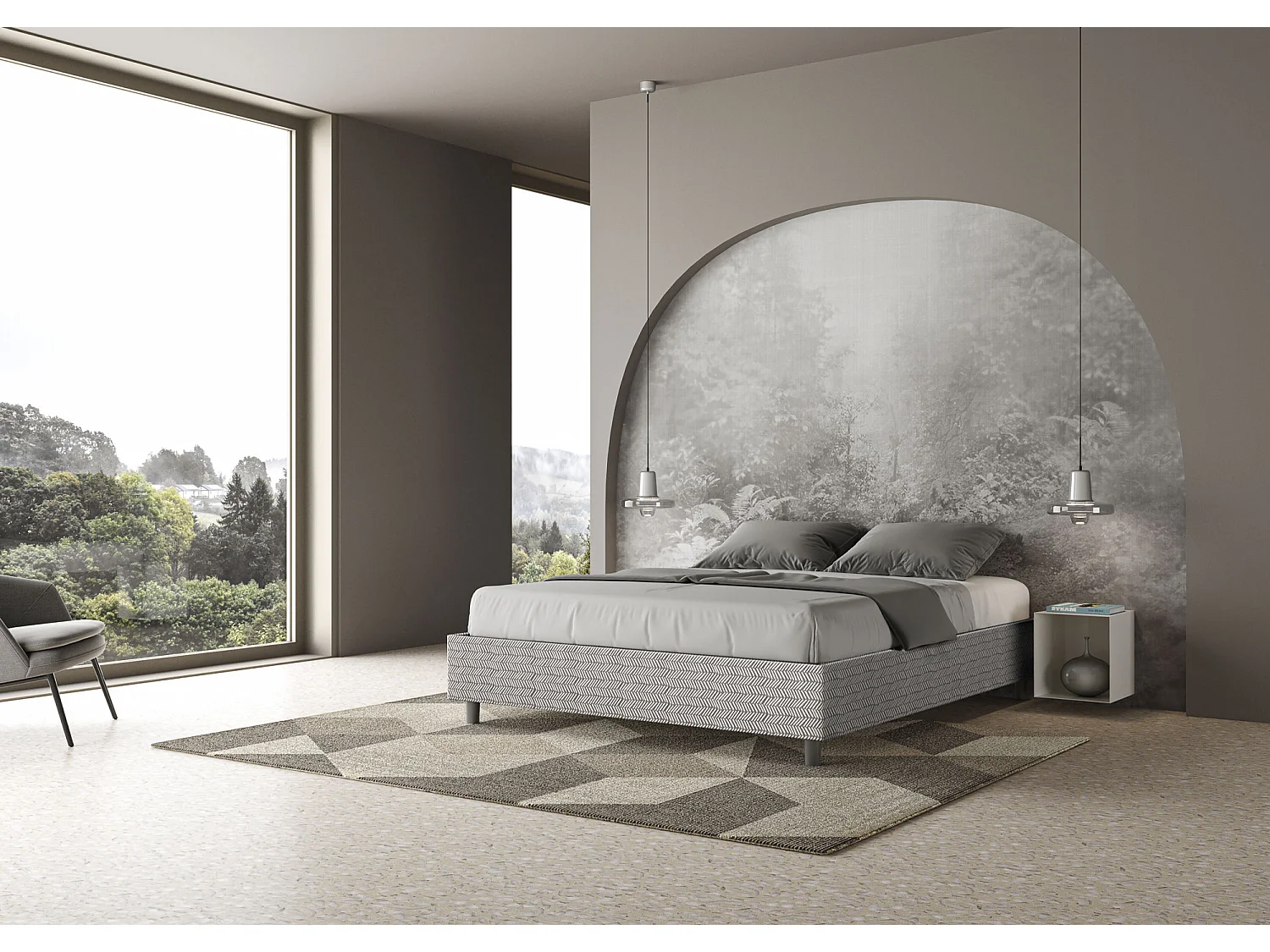 Letto contenitore doppia alzata imbottito 160x210 tessuto Aragona 1 bianco Azelia