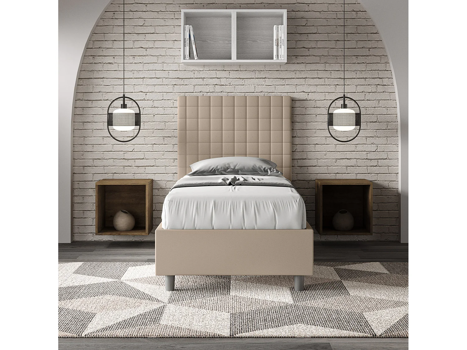 Letto contenitore imbottito 80x200 similpelle tortora Sunny