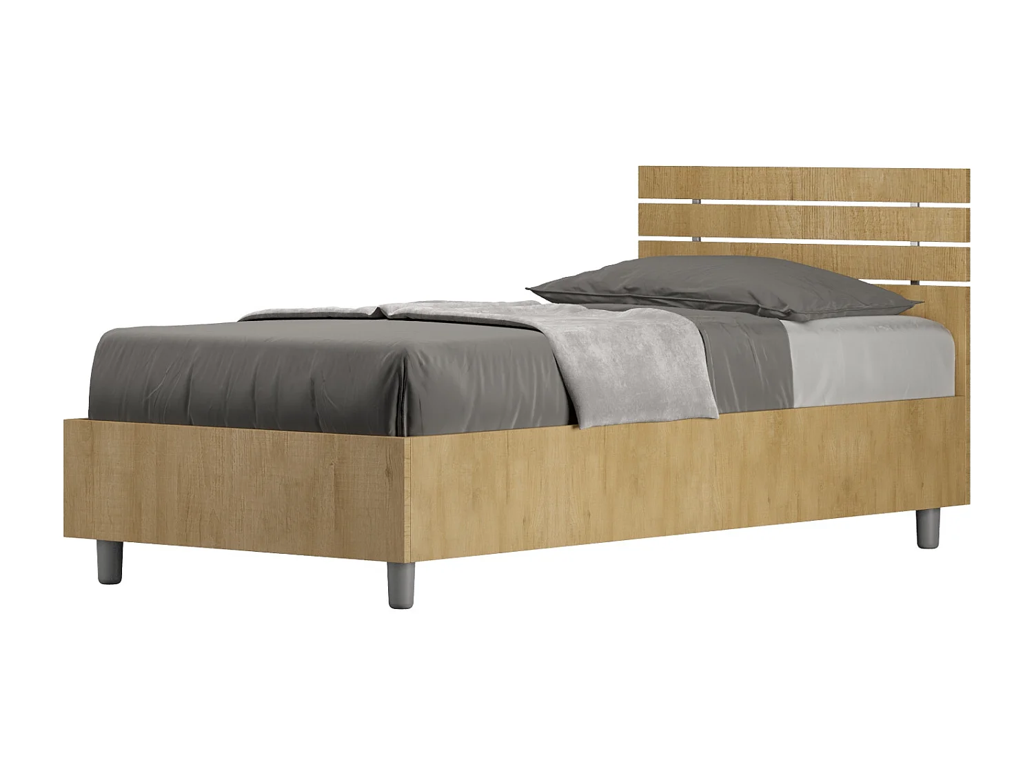 Cama contenedor 80x190 cabecero recto con lamas de roble Ankel