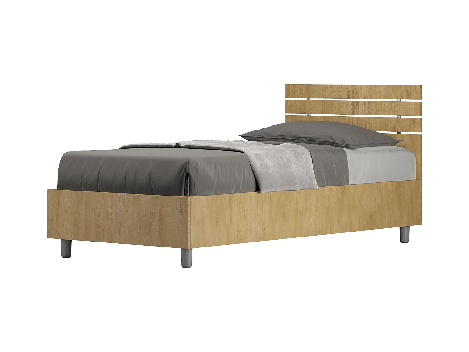 Letto contenitore 80x190 testata dritta con doghe quercia Ankel
