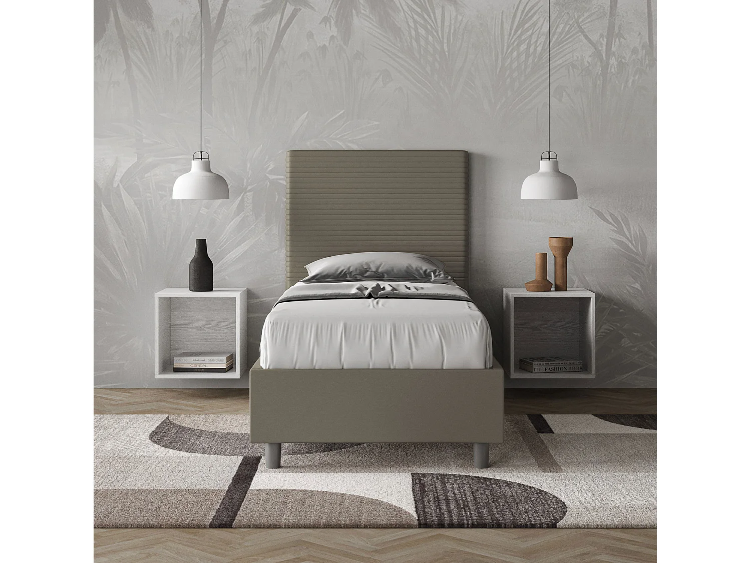 Cama contenedor tapizada en polipiel Focus cappuccino 90x200