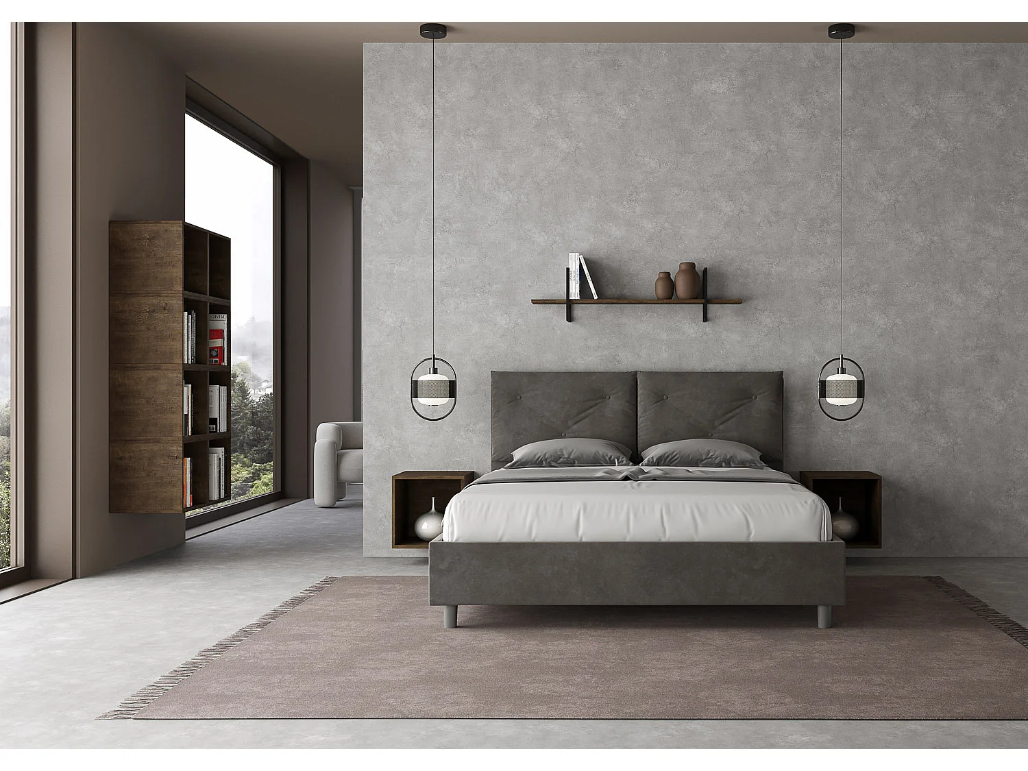 Letto contenitore doppia alzata imbottito 160x190 microfibra grigio Appia