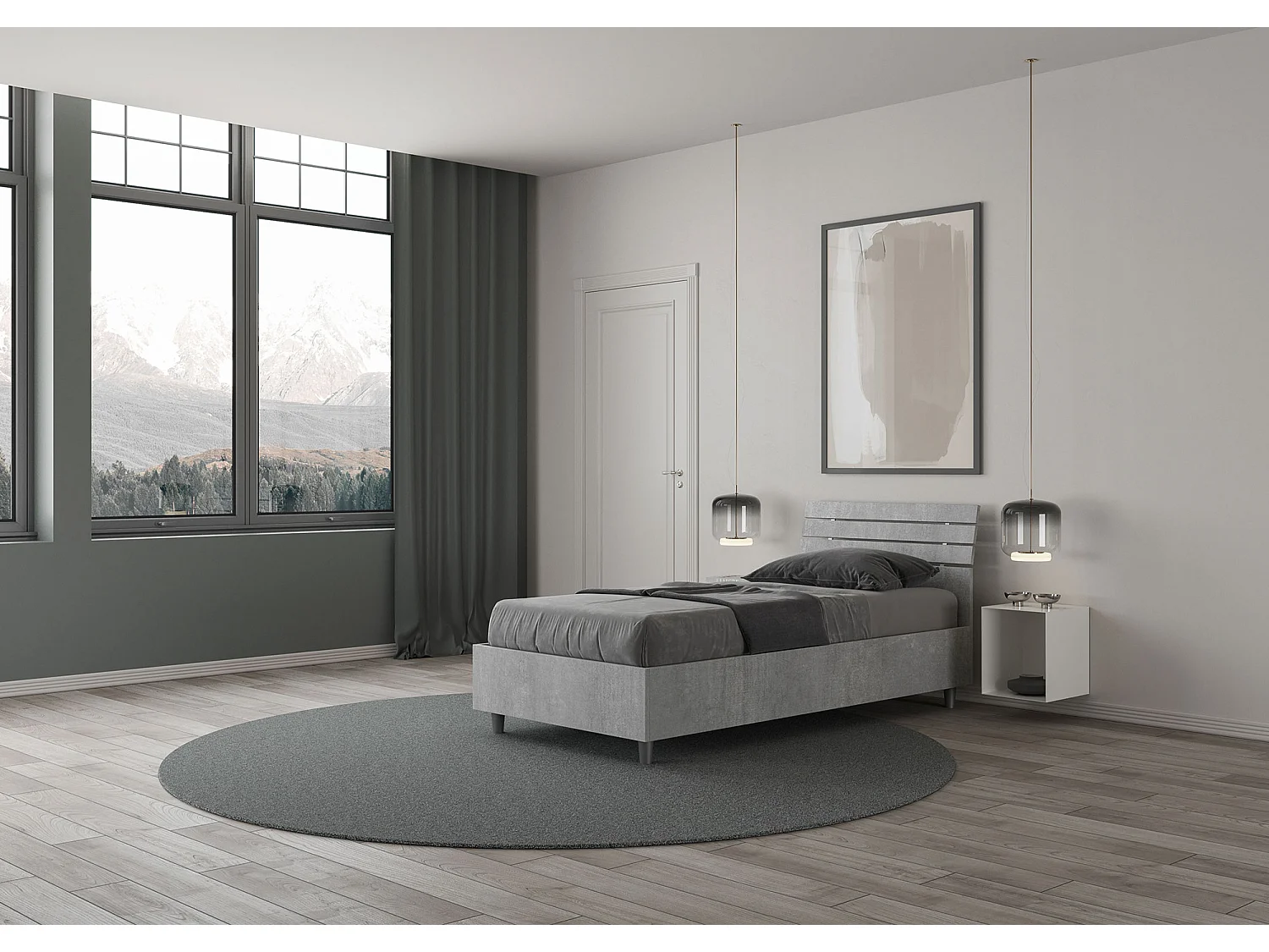 Letto contenitore 80x190 testata inclinata con doghe cemento Ankel