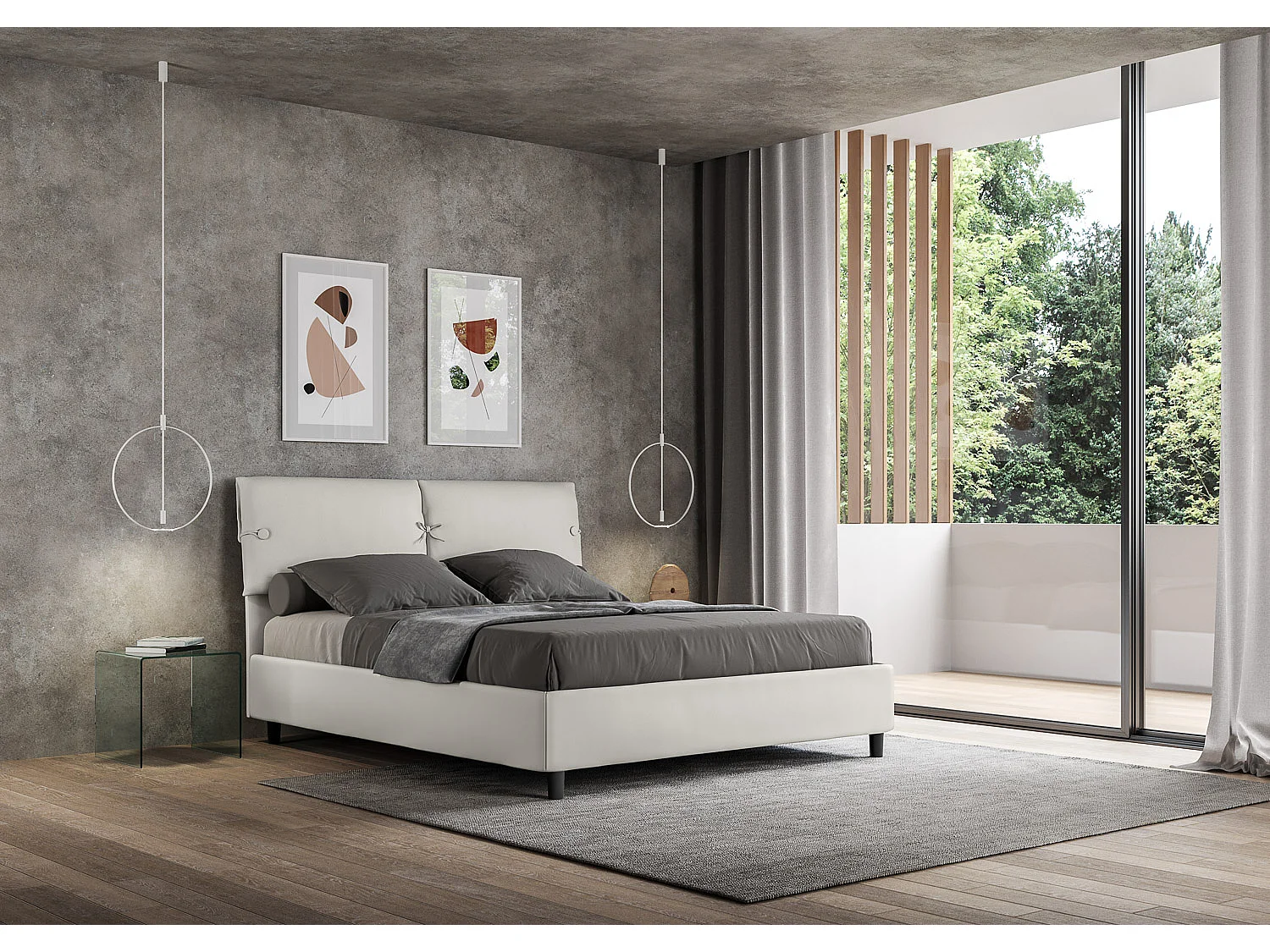 Letto contenitore doppia alzata imbottito 160x200 similpelle bianco Sleeper