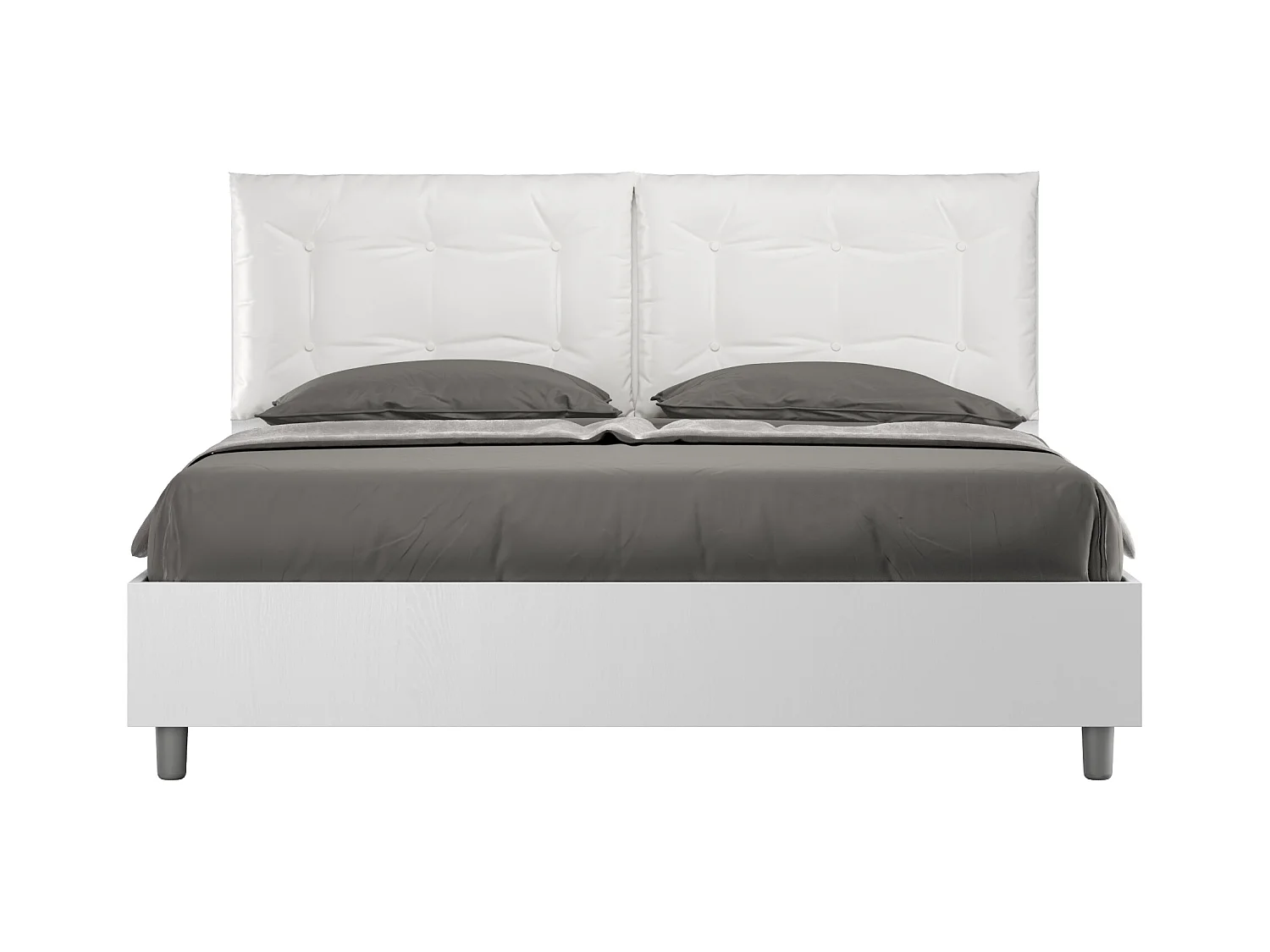 Doppelbett mit Stauraum, Doppellift, 160x200 cm, weißes Eschenholz, weiße Kunstlederkissen, Egos Annalisa