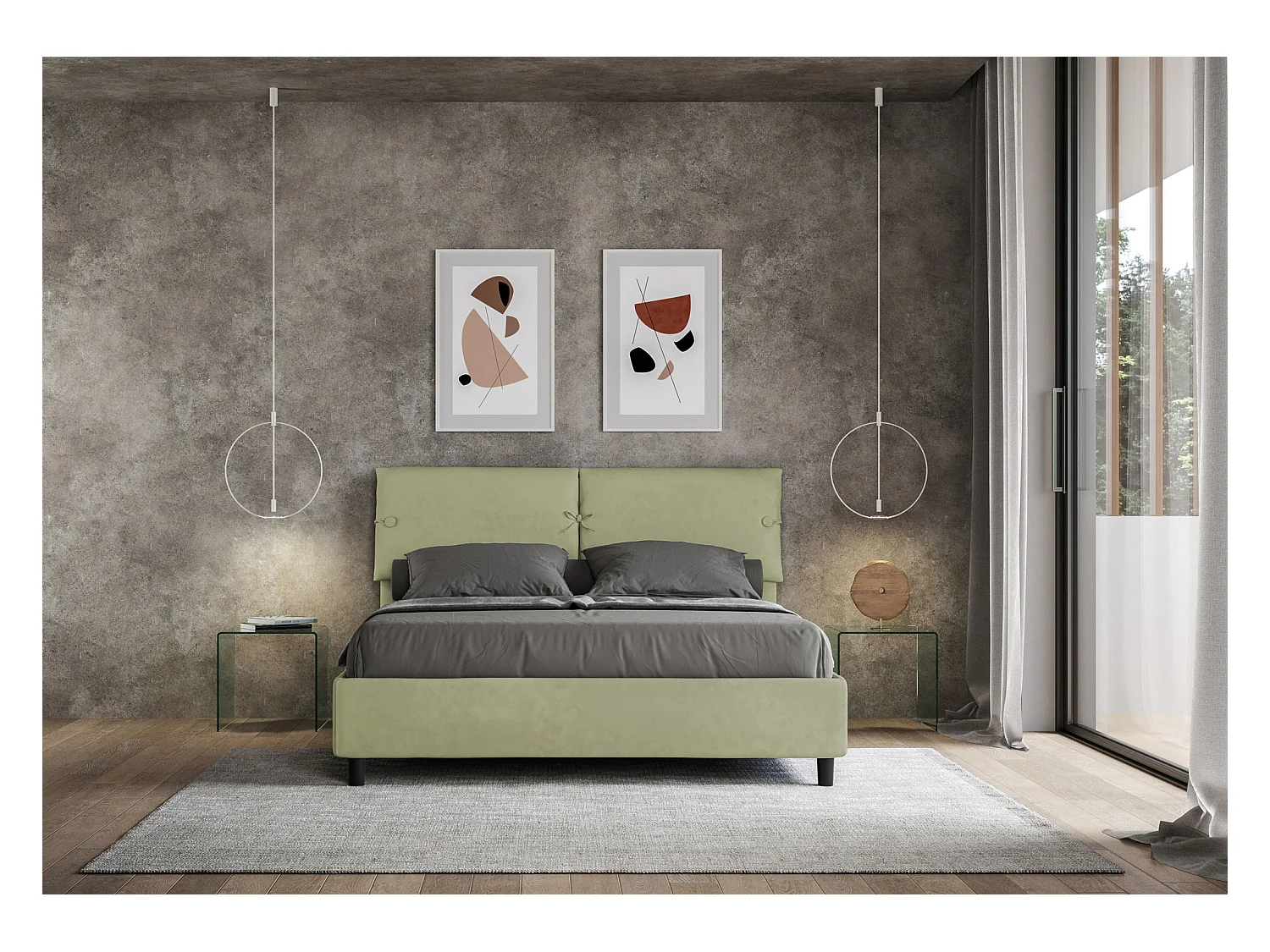 Lit coffre surélevé double capitonné 160x200 microfibre thé vert Sleeper