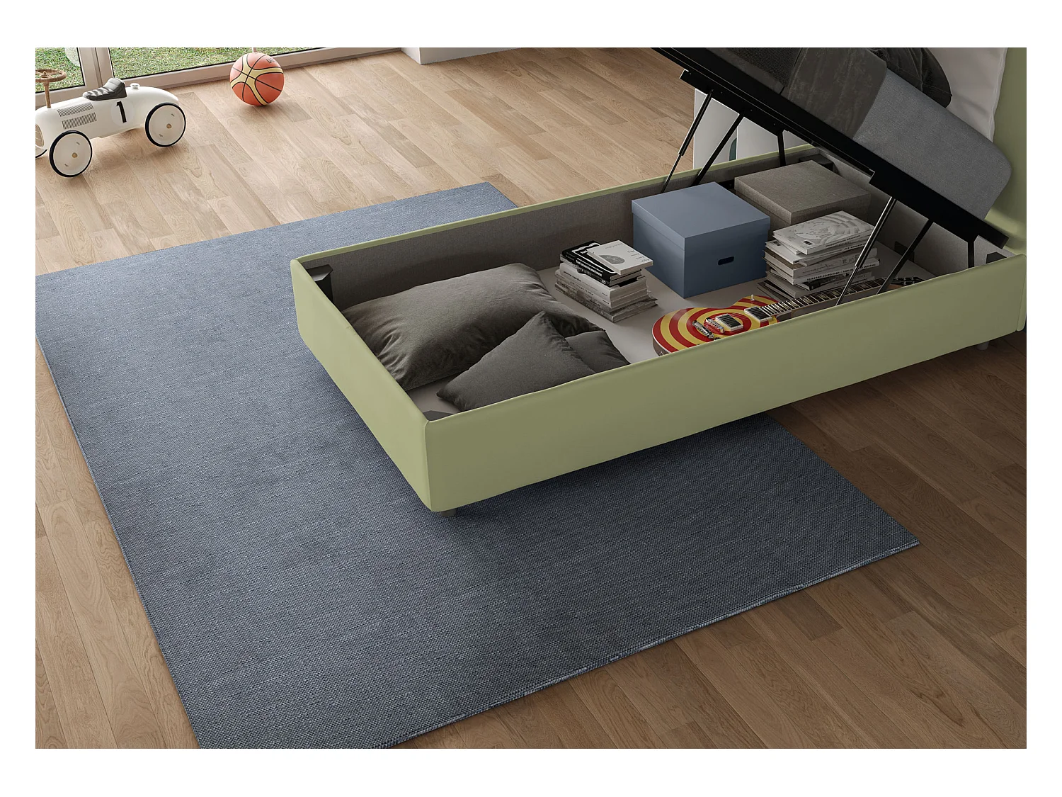 Sommier contenedor acolchado microfibra té verde Azelia 80x190