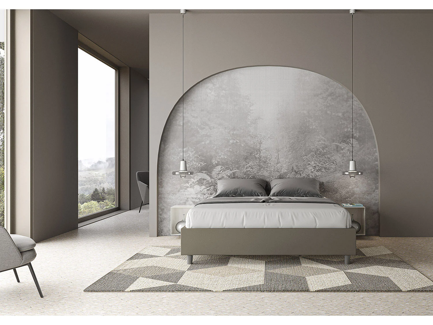 Letto contenitore doppia alzata imbottito 160x210 similpelle cappuccino Azelia