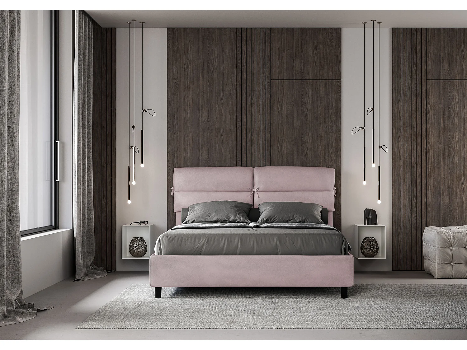 Letto contenitore doppia alzata imbottito 160x190 microfibra glicine Nandy