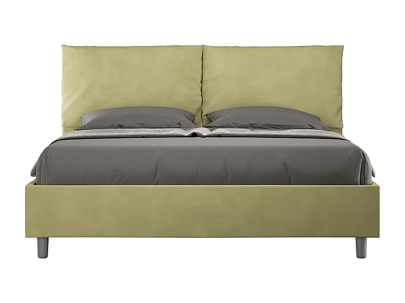 Lit coffre double surélevé Antea thé vert microfibre capitonné 160x210