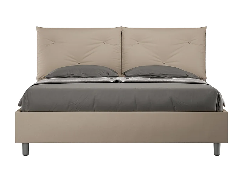 Cama contenedor doble elevable tapizada símil piel gris tórtola Appia 160x200